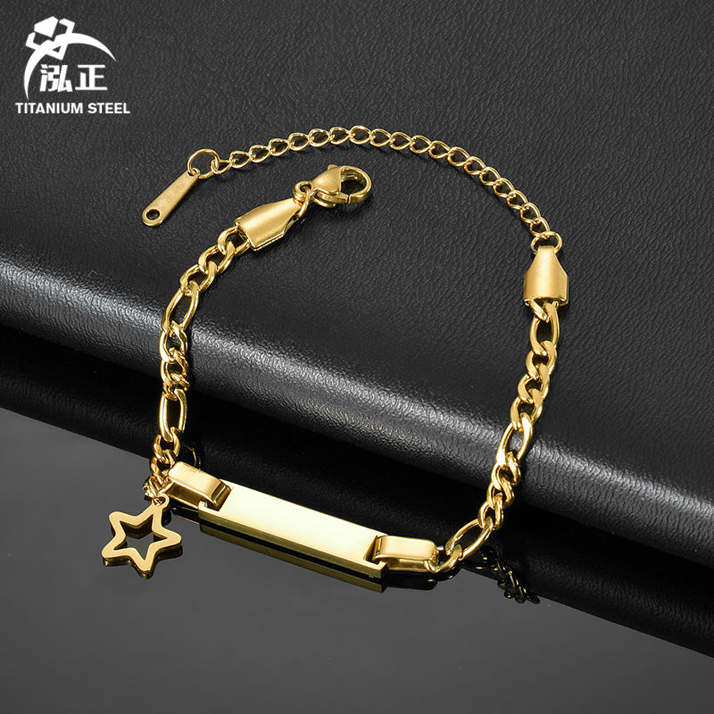 Wholesale Simple Children's Stainless Steel Laser Engravable Crown Pendant Bracelet